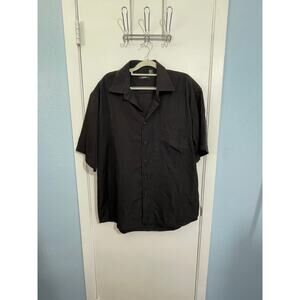 Kenpo Button Down Shirt Mens Large Black Micro Peach Skin Fabric Breathable